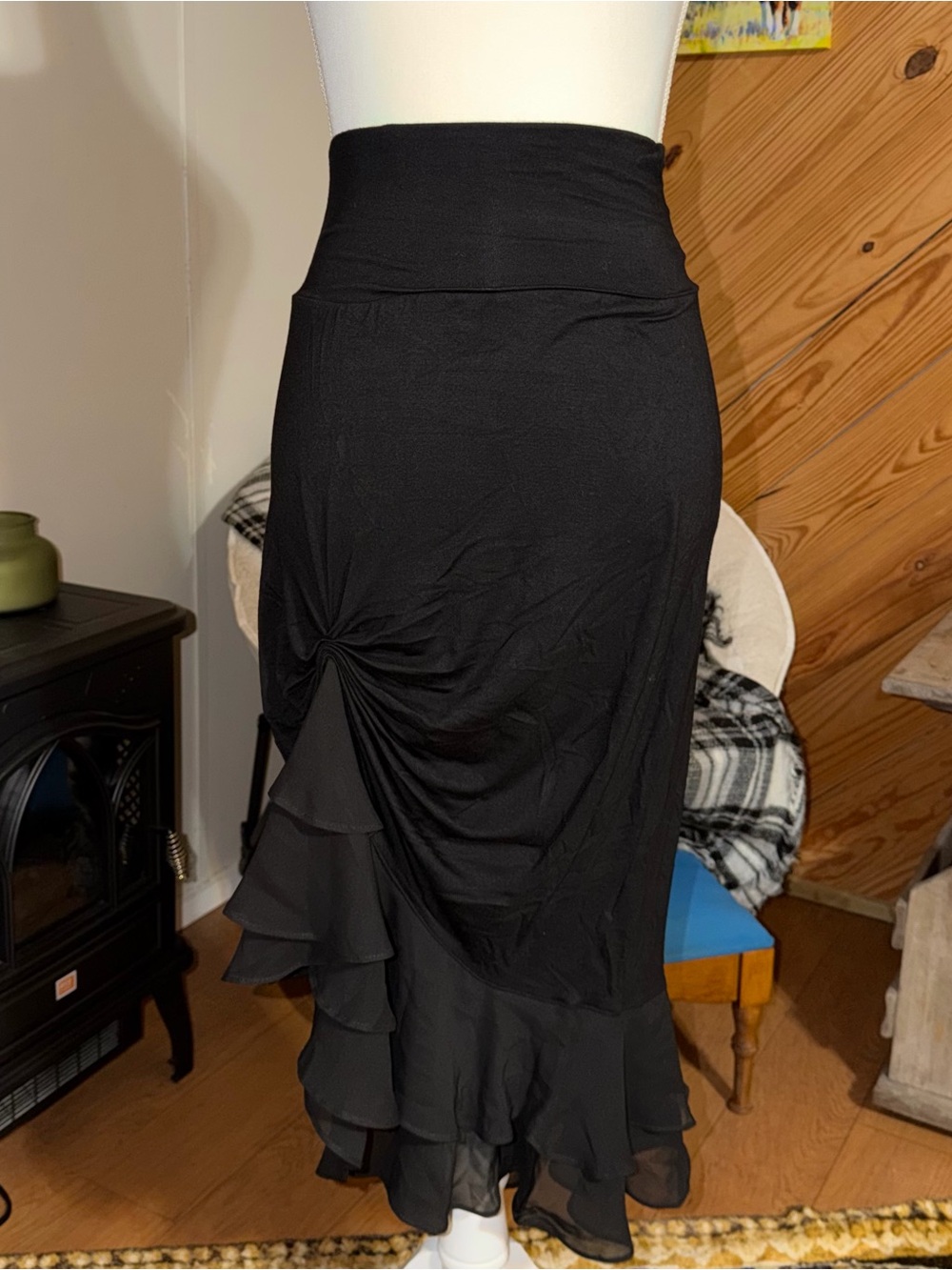 Grace Karin Black High-Low Ruffled Midi Skirt